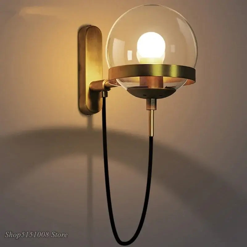 Modern brass and glass globe led wall lamps bedroom sconce light