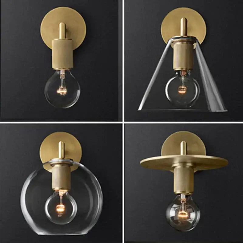 Modern brass and glass wall sconce bedroom light