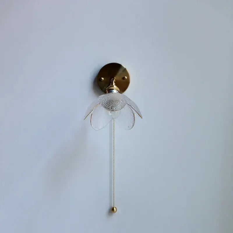Modern brass and gray glass led wall sconce bedroom light with pull chain