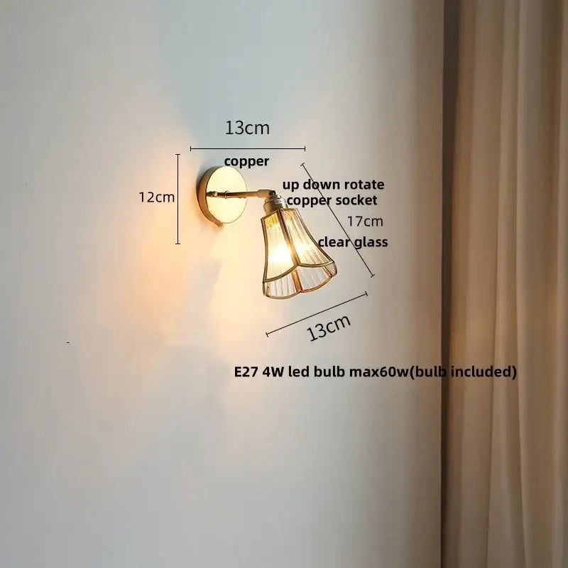 Modern brass and gray glass led wall sconce bedroom light with pull chain