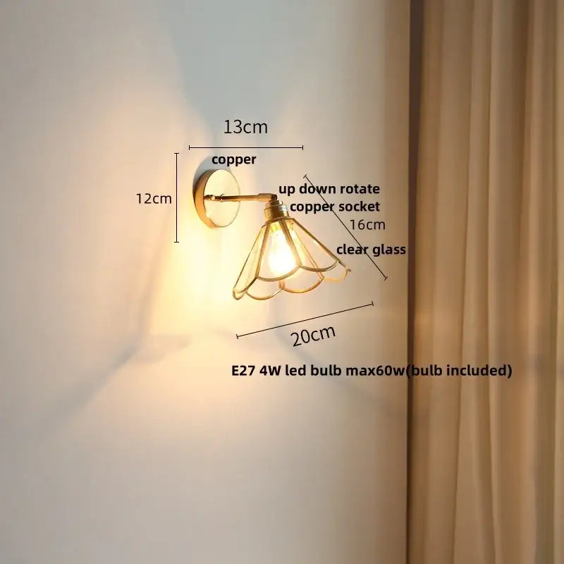 Modern brass and gray glass led wall sconce bedroom light with pull chain