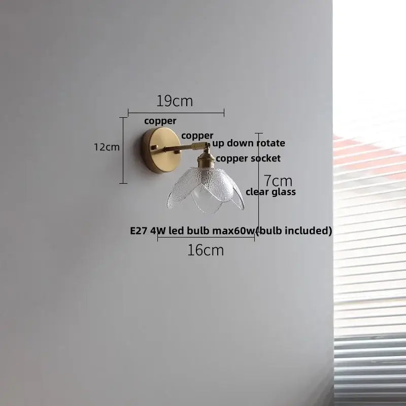 Modern brass and gray glass led wall sconce bedroom light with pull chain