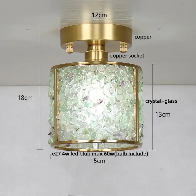 Modern brass and green crystal glass led ceiling light bedroom
