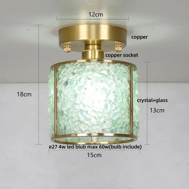 Modern brass and green crystal glass led ceiling light bedroom