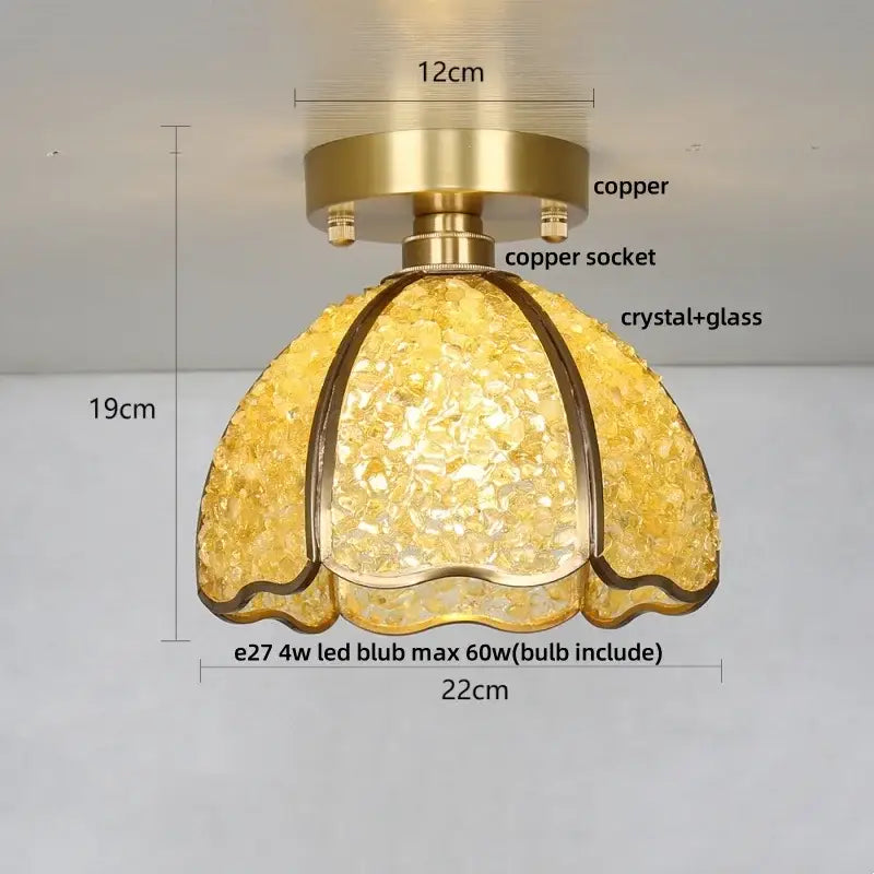 Modern brass and green crystal glass led ceiling light bedroom