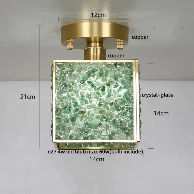 Modern brass and green crystal glass led ceiling light bedroom