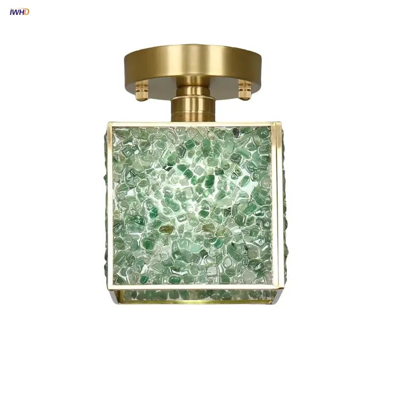 Modern brass and green crystal glass led ceiling light bedroom