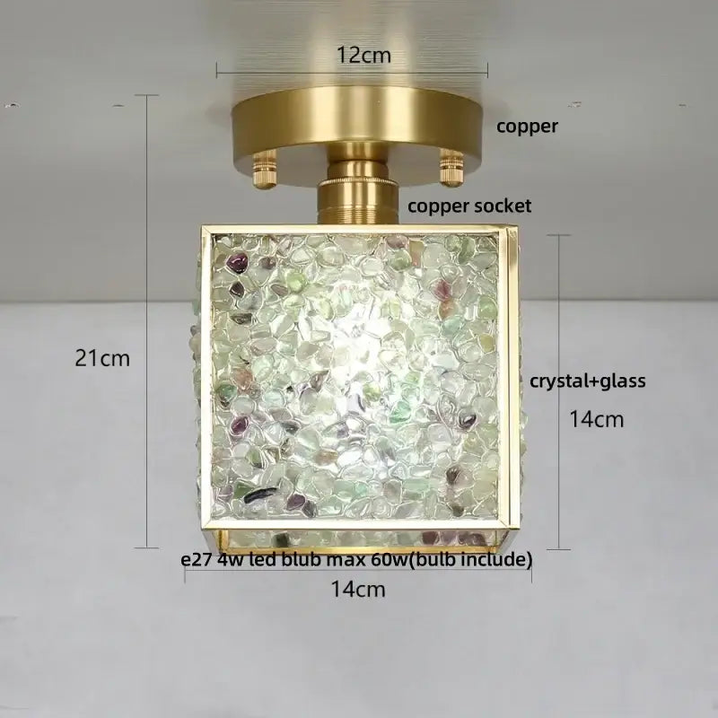 Modern brass and green crystal glass led ceiling light bedroom