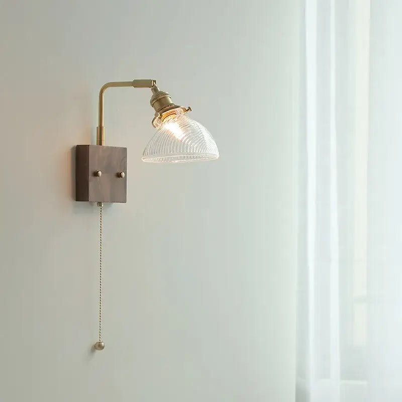 Modern brass and ribbed clear glass wall lights bedroom sconce