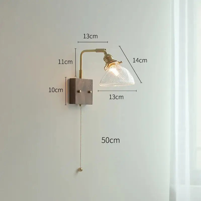 Modern brass and ribbed clear glass wall lights bedroom sconce
