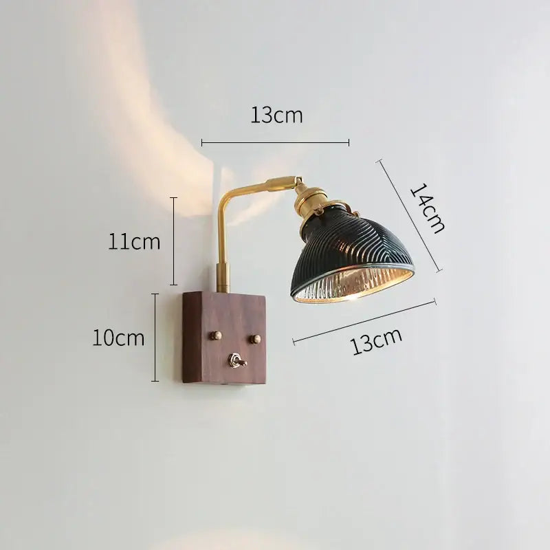 Modern brass and ribbed clear glass wall lights bedroom sconce
