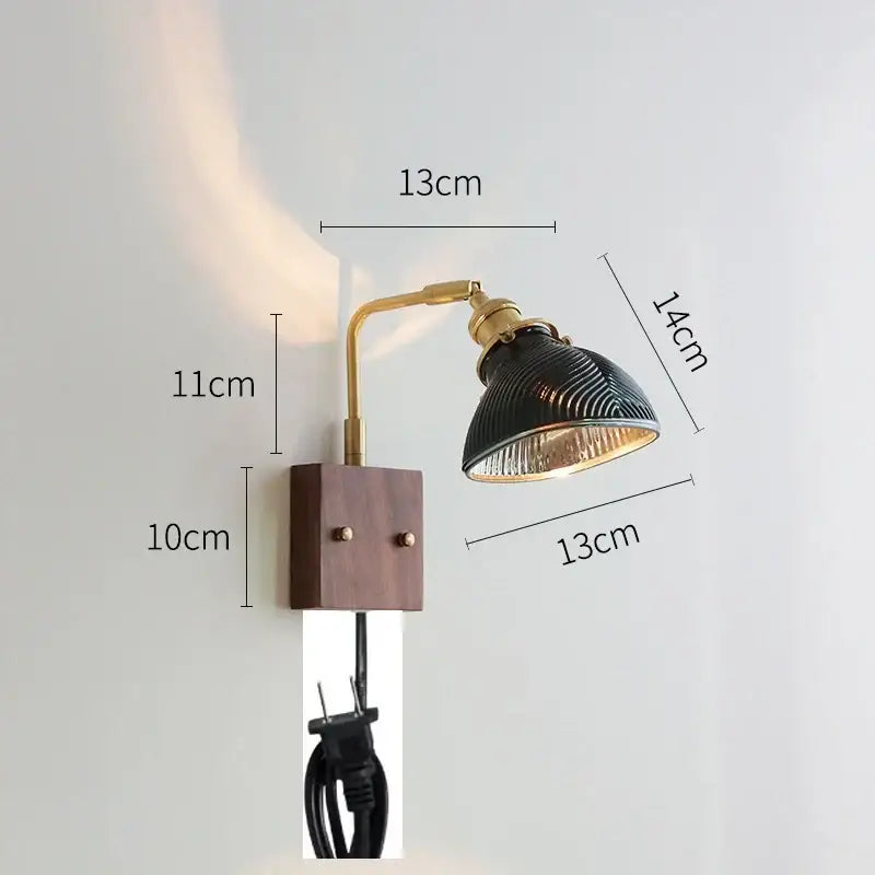 Modern brass and ribbed clear glass wall lights bedroom sconce