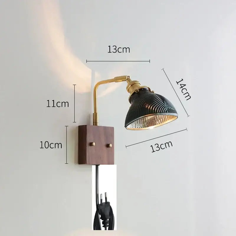 Modern brass and ribbed clear glass wall lights bedroom sconce