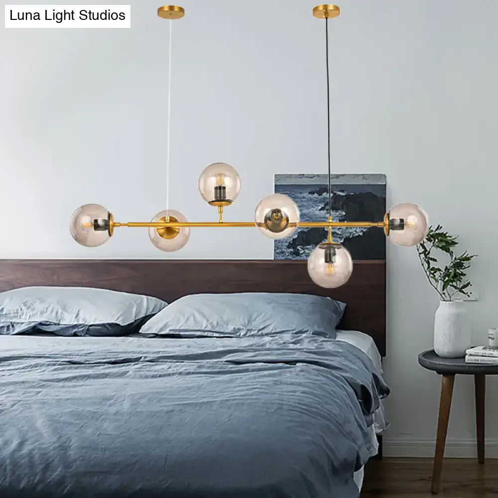 Modern brass and smoke gray bubble chandelier – dining room light