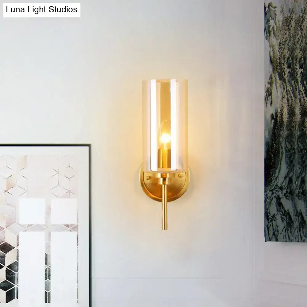 Modern brass and smoked glass wall sconce bedroom e26 bulb base light