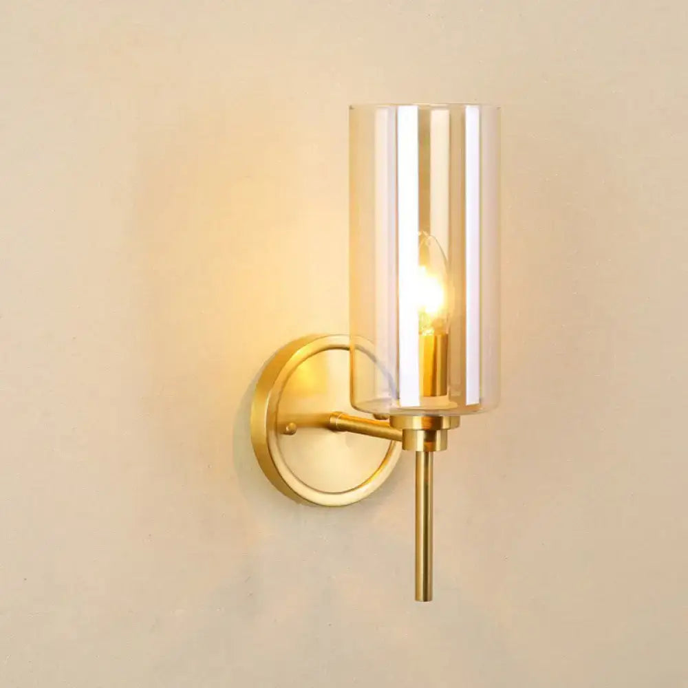 Modern brass and smoked glass wall sconce bedroom e26 bulb base light