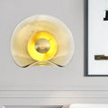 Modern brass and tan glass wall light fixture bedroom sconce