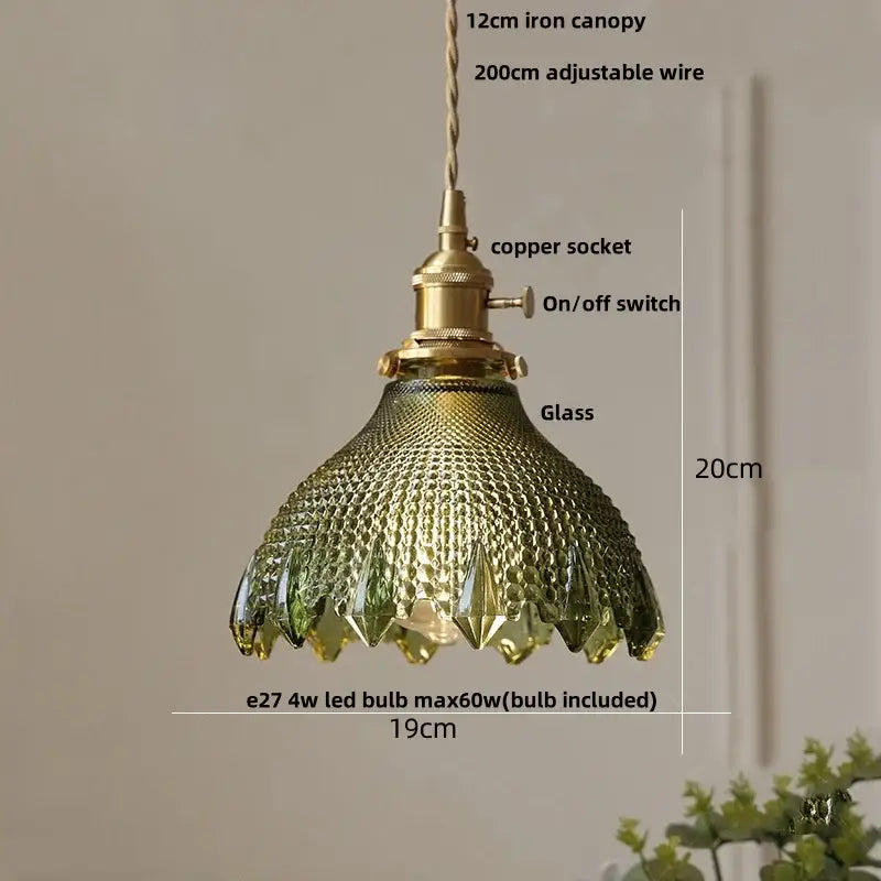 Modern brass and textured clear glass knob switch pendant light kitchen