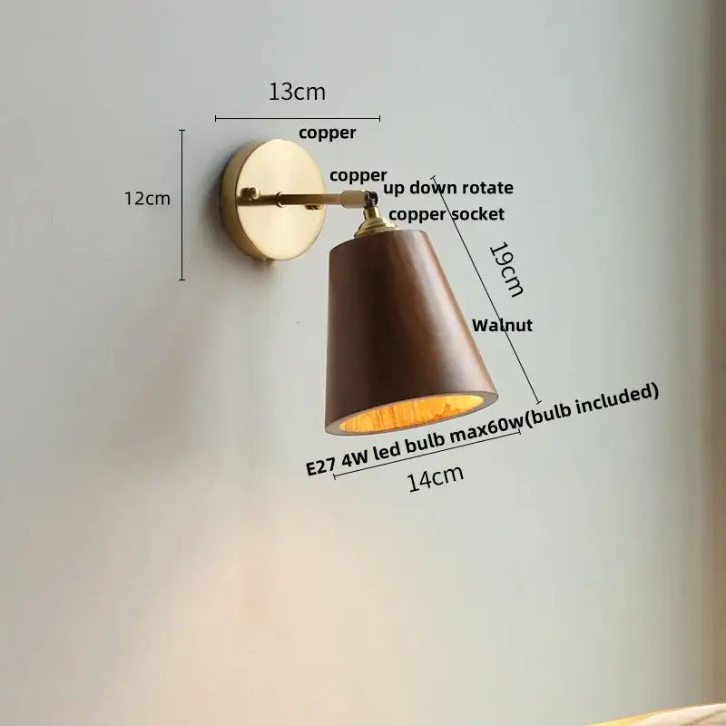 Modern brass and walnut led wall sconce bedroom mirror light