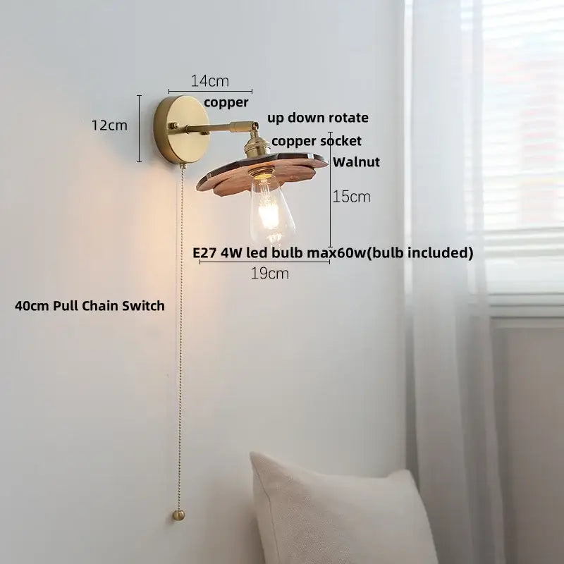 Modern brass and walnut led wall sconce bedroom mirror light