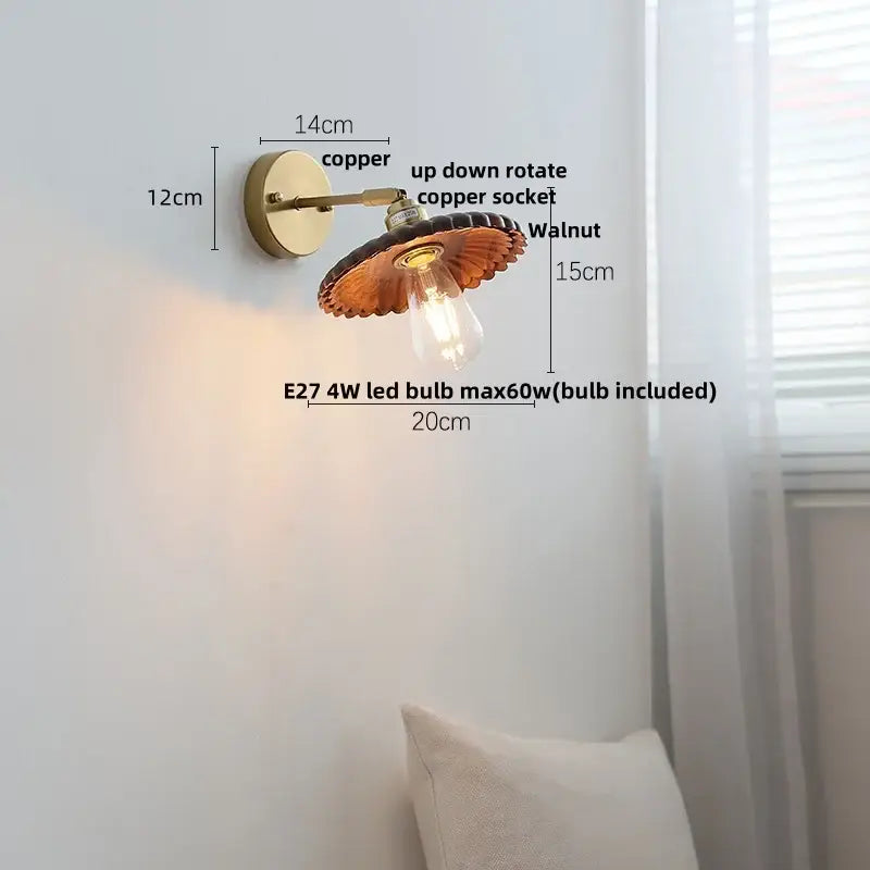 Modern brass and walnut led wall sconce bedroom mirror light