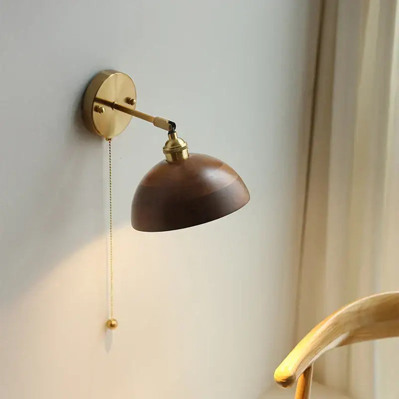 Modern brass and walnut led wall sconce bedroom mirror light