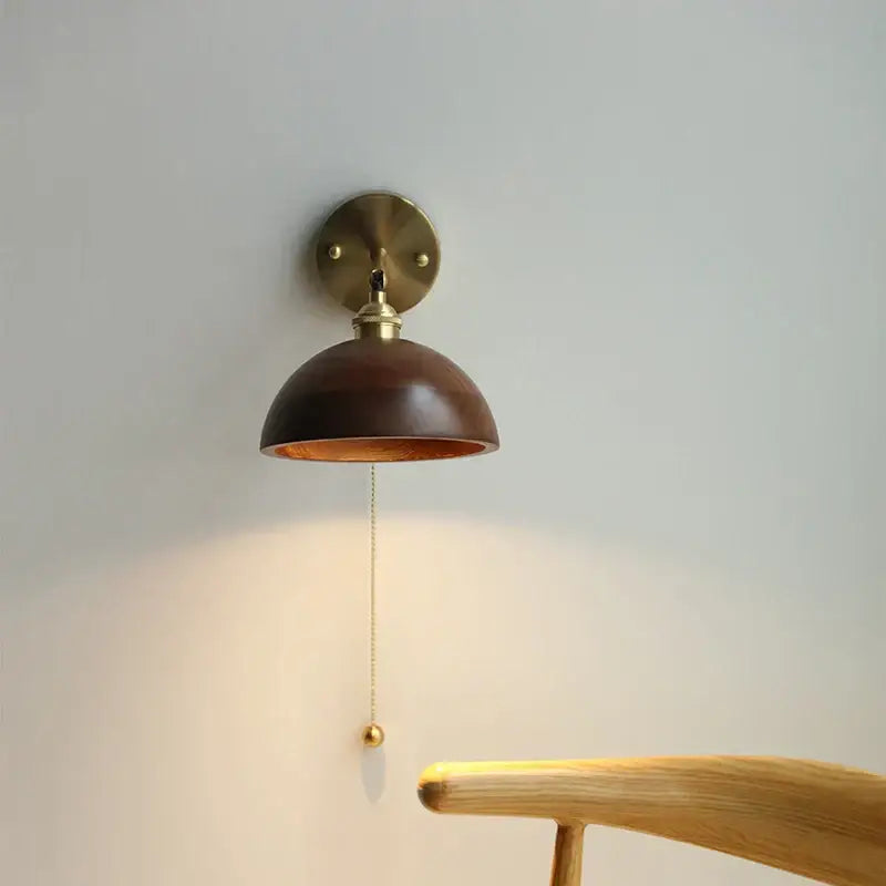 Modern brass and walnut led wall sconce bedroom mirror light
