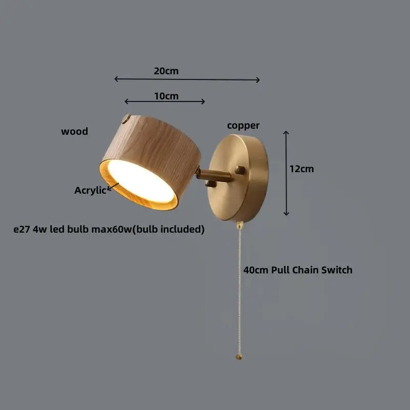 Modern brass and walnut led wall sconce bedroom spotlight