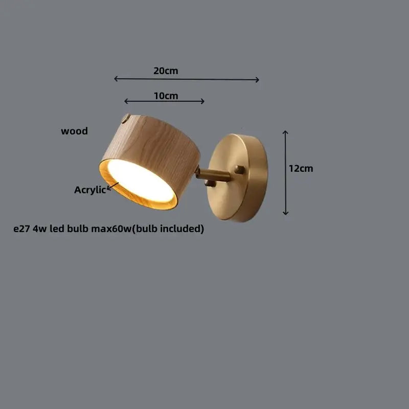 Modern brass and walnut led wall sconce bedroom spotlight