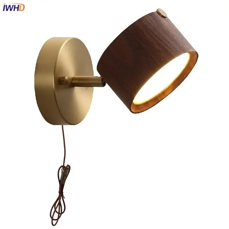 Modern brass and walnut led wall sconce bedroom spotlight
