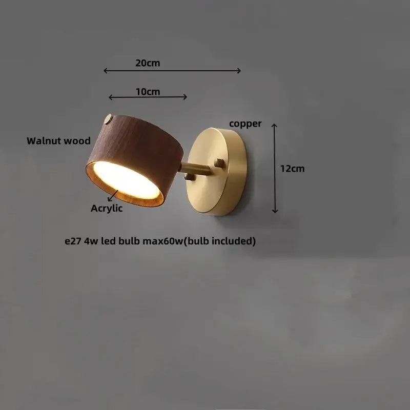 Modern brass and walnut led wall sconce bedroom spotlight