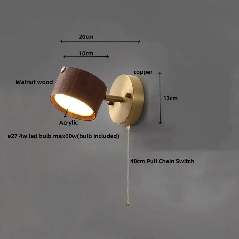 Modern brass and walnut led wall sconce bedroom spotlight