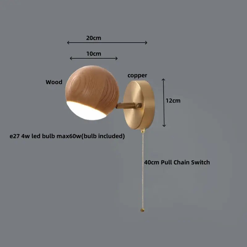 Modern brass and wood base wall sconce for living room spotlight