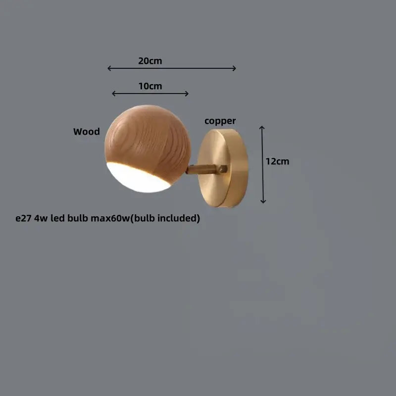 Modern brass and wood base wall sconce for living room spotlight
