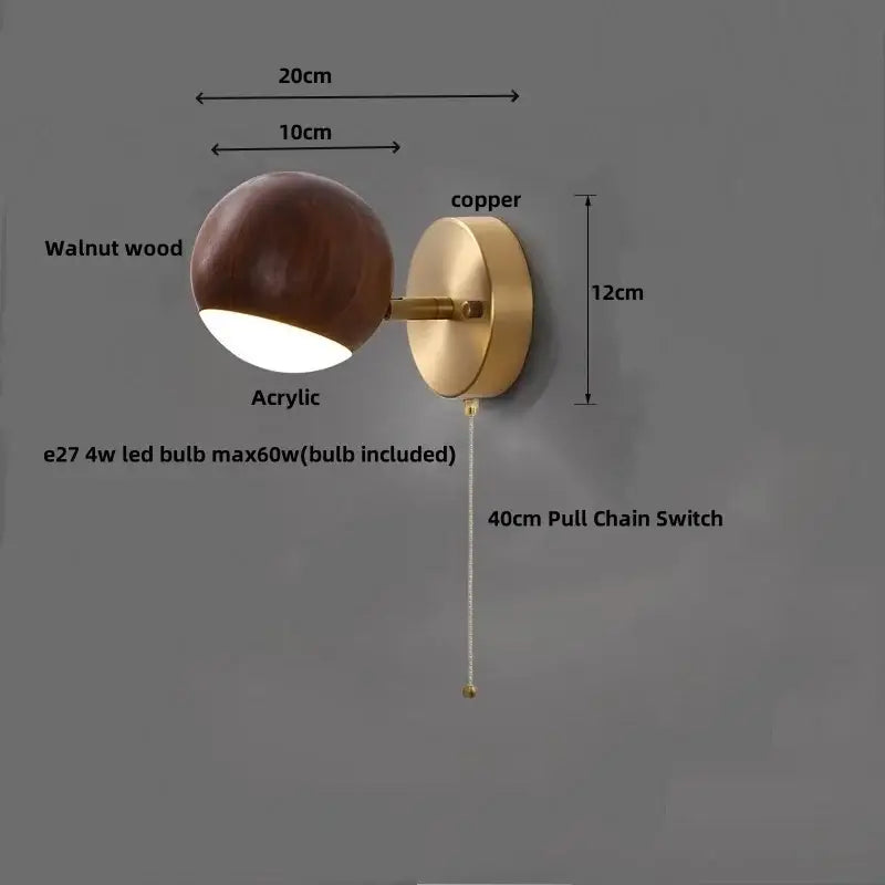 Modern brass and wood base wall sconce for living room spotlight