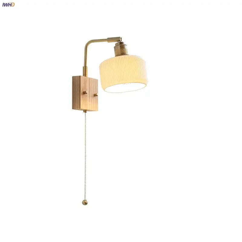 Modern brass and wood ceramic led wall sconce bedroom vanity light