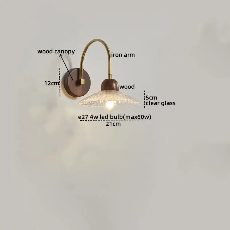 Modern brass and wood led wall sconce pull chain bedroom light