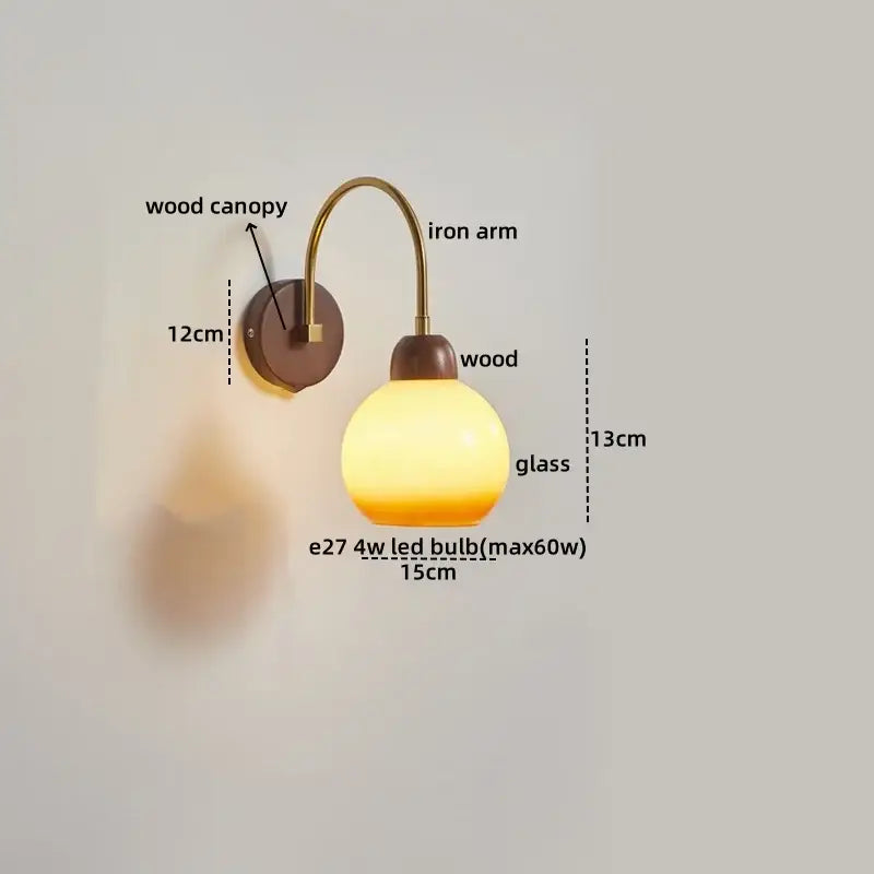 Modern brass and wood led wall sconce pull chain bedroom light