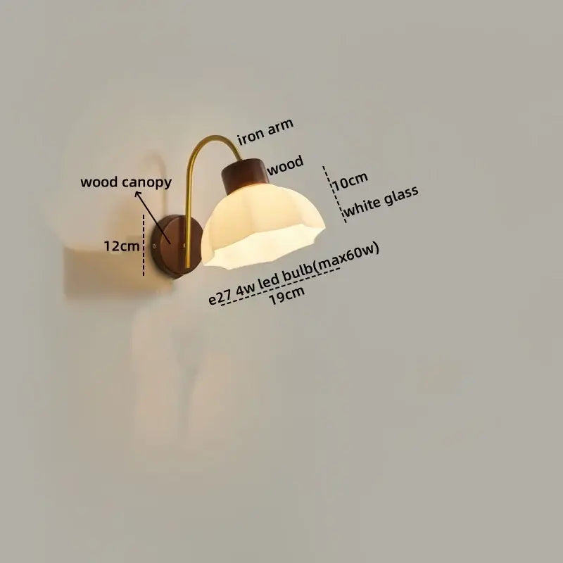 Modern brass and wood led wall sconce pull chain bedroom light