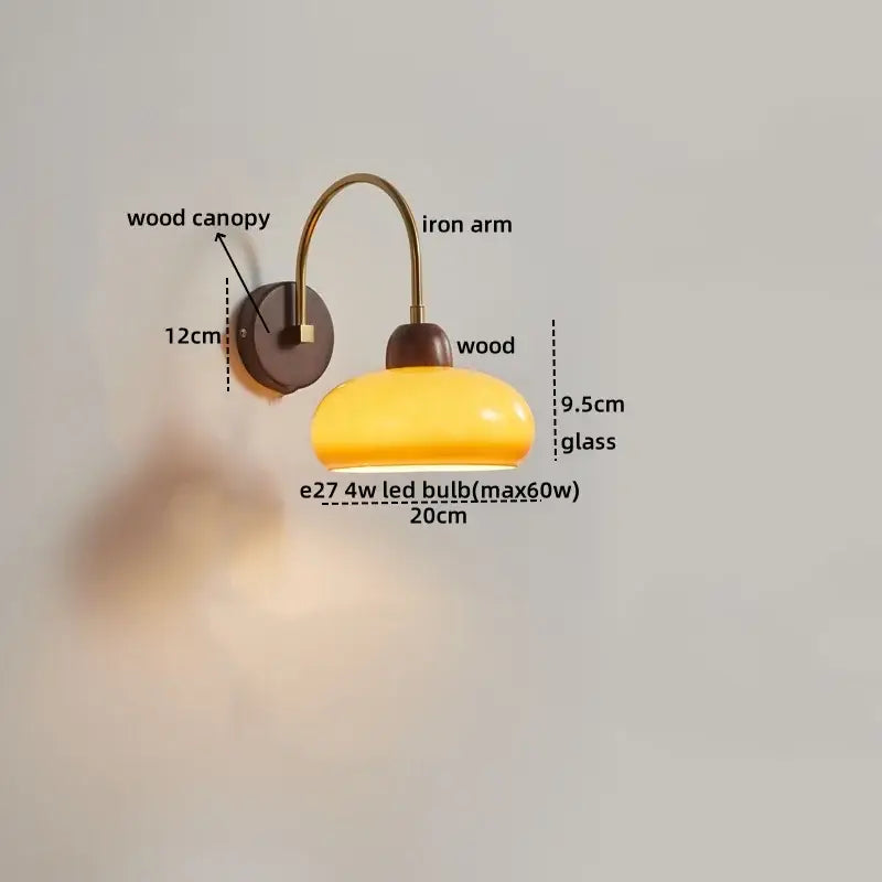 Modern brass and wood led wall sconce pull chain bedroom light