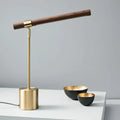 Modern brass and wood table lamp for bedroom and living room
