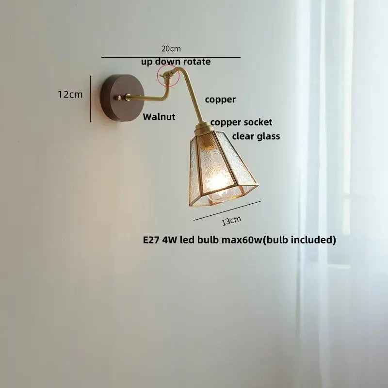 Modern brass and wood wall sconce amber led bathroom light