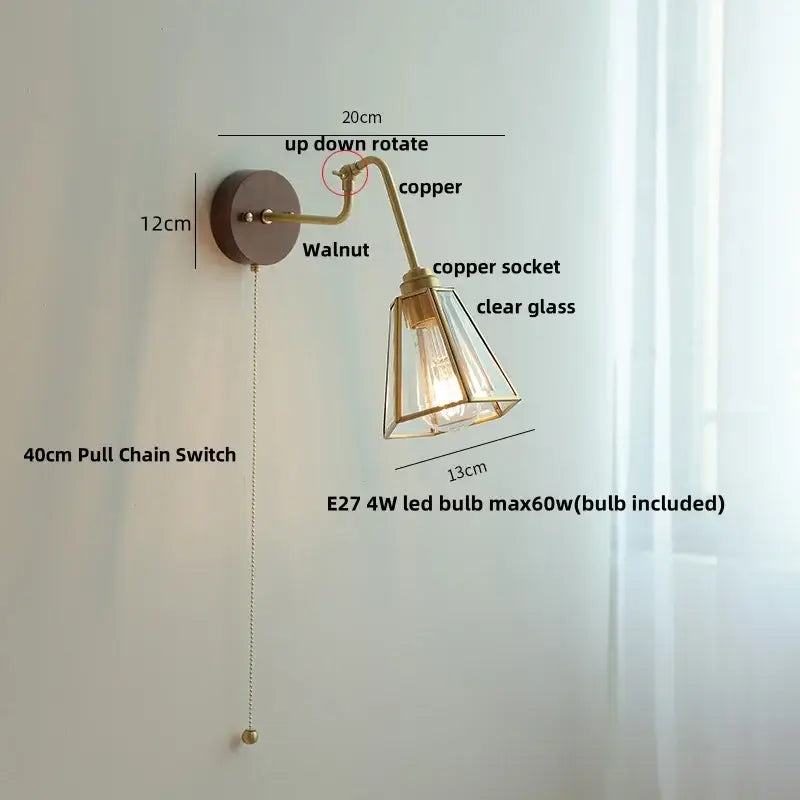 Modern brass and wood wall sconce amber led bathroom light