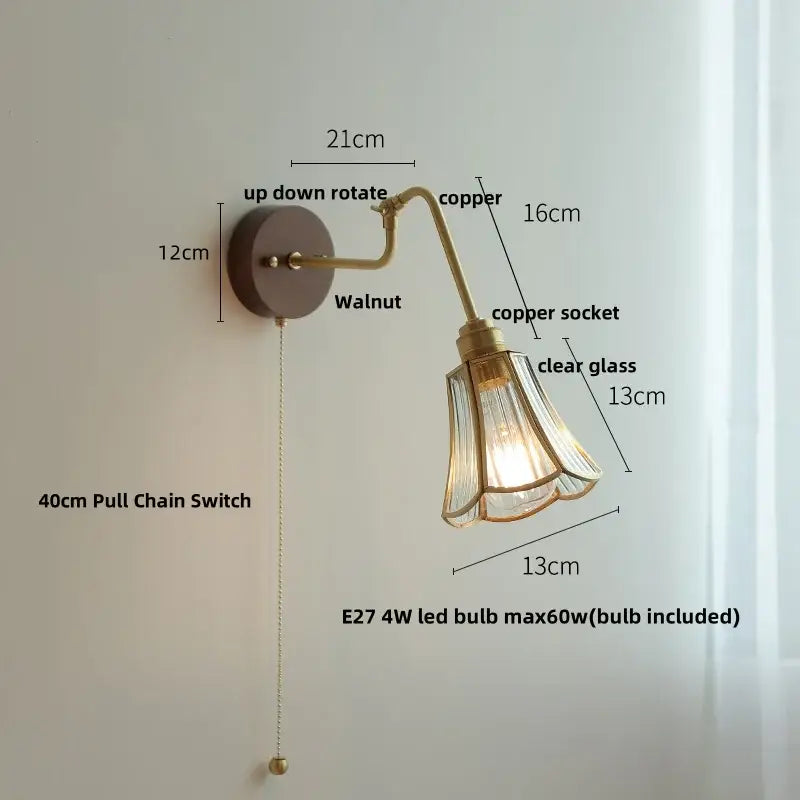 Modern brass and wood wall sconce amber led bathroom light