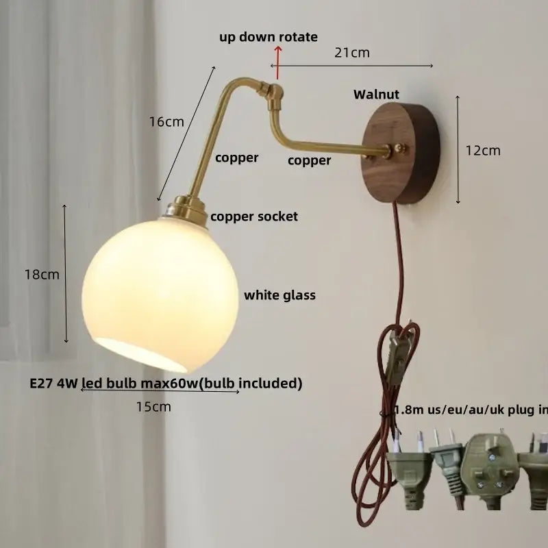 Modern brass and wood wall sconce amber led bathroom light