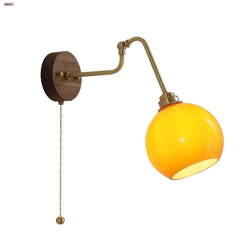 Modern brass and wood wall sconce amber led bathroom light