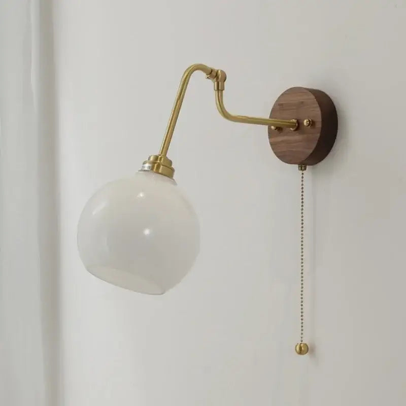 Modern brass and wood wall sconce amber led bathroom light