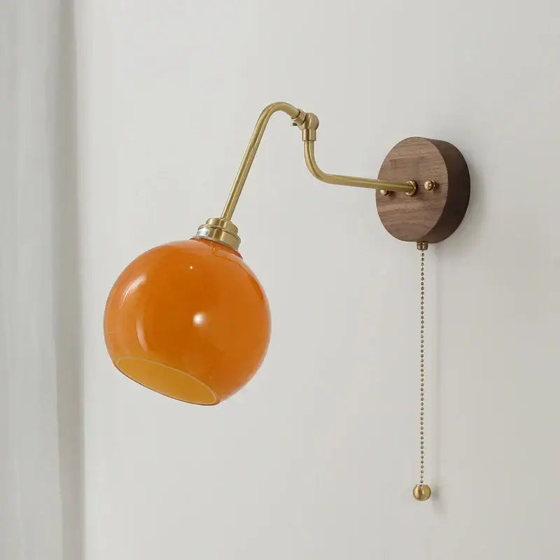 Modern brass and wood wall sconce amber led bathroom light