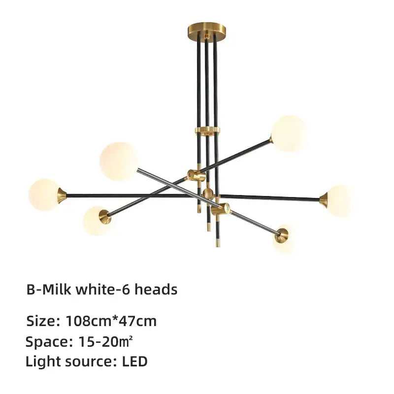 Modern brass & black geometric glass ball chandelier dining room light