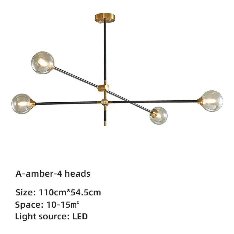 Modern brass & black geometric glass ball chandelier dining room light